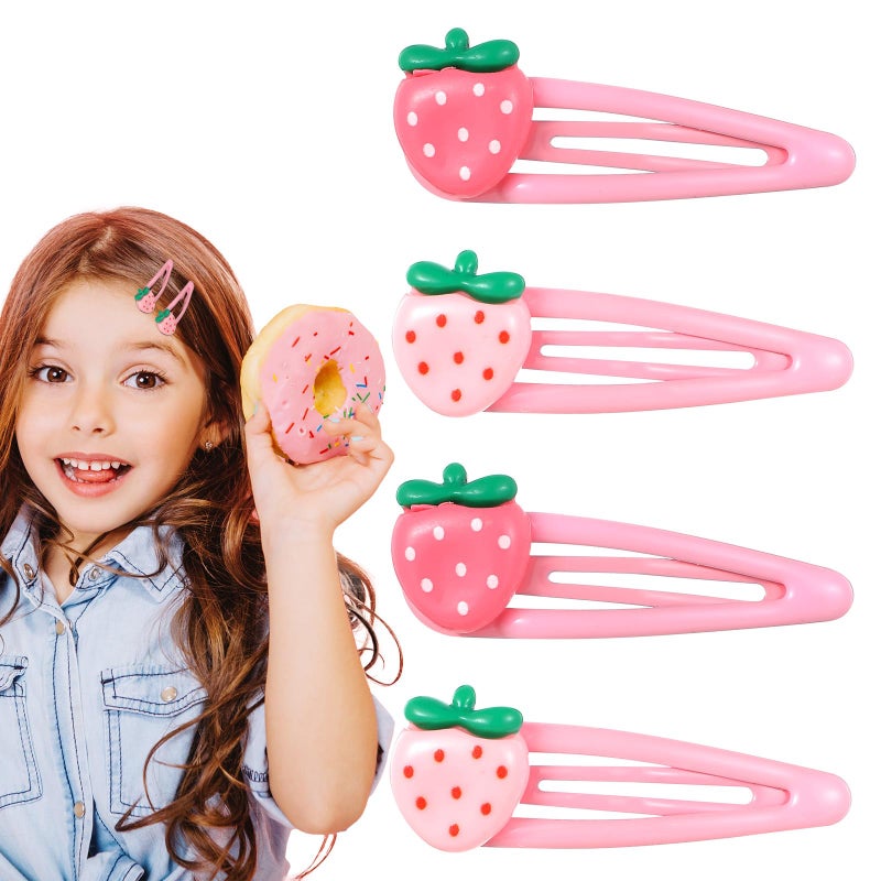 Ymapinc 4Pcs Strawberry Hair Clips for Women Girls – Pink Cute Hair Accessories, Kawaii Plastic Snap Barrettes for Teens, Kids, Party Gifts - Image 3
